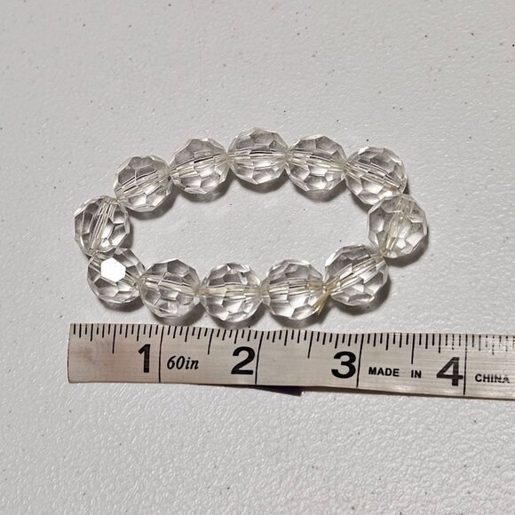 Retro Clear Faceted Faux Crystal Plastic Beads Stretch Bracelet Fashion Jewelry - Picture 3 of 3